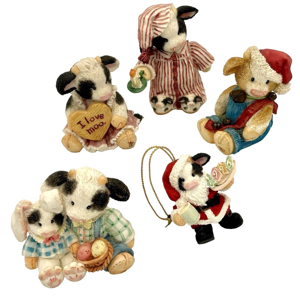 Lot of 5 Vintage Mary's Moo Moos Figurines Ornaments Enesco Cow 1994 1996